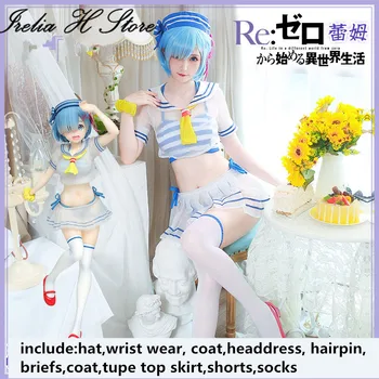Irelia H Mağaza Rem Re:farklı bir dünyada yaşam sıfır Denizci elbisesi Rem denizci mayo cosplay kostüm yaz mayo