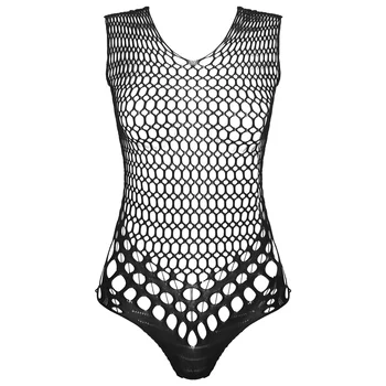 Kadın Fishnet Bodysuit See-through Mesh Leotard Bodysuit Seksi Iç Çamaşırı Bayanlar Sıkı Kolsuz Backless Kıyafeti Oymak