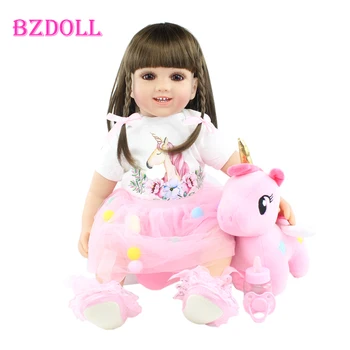 60 CM Yeni Yüz Silikon Reborn Yürümeye Başlayan Kız oyuncak bebekler Gerçekçi Uzun Saç Prenses Bebekler Giyinmek Boneca Çocuk doğum günü hediyesi