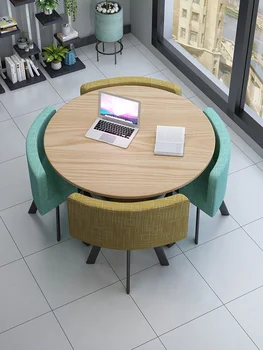 Iskandinav çağdaş minimalist dükkanı resepsiyon masası ve sandalye ofis dinlenme evi yemek odası ahşap masa ve sandalyeler 90 cm 2