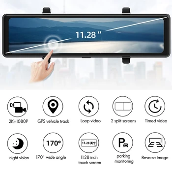 11.28 İnç araba dvr'ı 2K Dokunmatik Ekran Ön Kamera Zaman Atlamalı Video GPS Parça Oynatma Kaydedici Çift Lens 1080P Arka Kamera