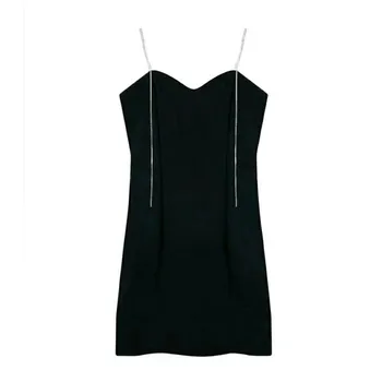 Seksi Askı elbise Kadın Yeni Yaz Elmas Zincir Küçük Siyah elbise Kadın Mizaç İnce Kısa Tatil Elbiseler s371