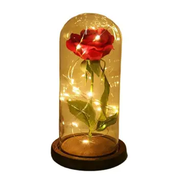 LED güzellik gül ve Beast akülü kırmızı çiçek dize ışık masa lambası romantik sevgililer günü doğum günü hediyesi dekorasyon