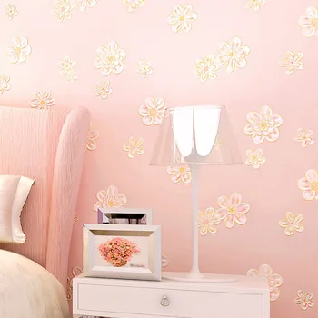 Kalınlaşmış 3D sıcak kırsal duvar kağıdı yatak odası oturma odası düğün odası dokunmamış duvar kağıdı kız çocuk odası pembe çiçekler