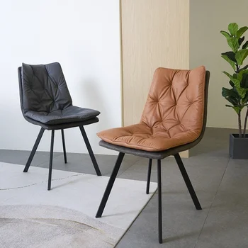 Iskandinav Modern High-end Yemek sandalye ışığı Lüks Yüksek Geri ev sandalyeleri Çevre Koruma Deri yemek masası Tabure