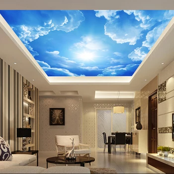 Oturma Odası Yatak Odası Tavan Mavi Gökyüzü Ve Beyaz Bulutlar Duvar Özel 3D Fotoğraf Dikişsiz Duvar Kağıdı Ev Dekor Papel De Parede