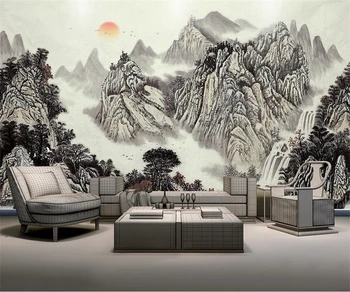 Özel Fotoğraf Duvar Kağıdı Yeni Çin Mürekkep Manzara 3D Duvar kağıdı yatak odası duvarları için Boyama Papel De Parede