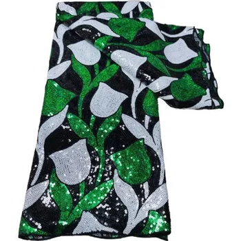 Beyaz Siyah Yeşil Nijeryalı Sequins Nakış Tül Dantel Kumaş Yüksek Kalite Afrika Fransız Dantel Kumaş İçin parti elbise Y98-7