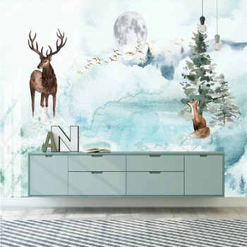 Milofi özel büyük duvar kağıdı duvar İskandinav taze geyik iskandinav orman modern sanat oturma odası arka plan duvar dekorasyon boyama