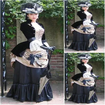 Tarih!Müşteri yapımı Luxs SİYAH Vintage Kostümleri Rönesans Elbiseler Steampunk elbise Gotik Cosplay Cadılar Bayramı Elbiseler C-1184 0