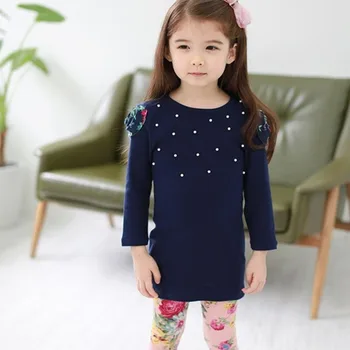 Çocuk Yeni Kız Bahar Küçük Takım Elbise Çocuklar için Uzun Kollu Gömlek + Çiçekler Tayt 2 adet Çocuk Setleri 2-9 Yaş Ücretsiz Kargo