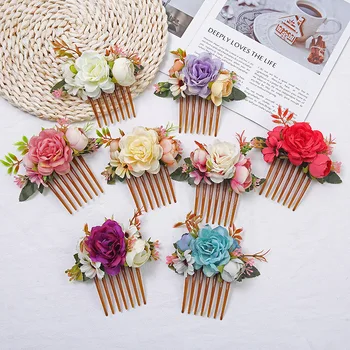 Sıcak Çiçek Şapkalar Kadınlar Kafa Gelin Düğün saç aksesuarları Yedi diş Plastik Tarak Çiçek Taç Gelin Başlığı