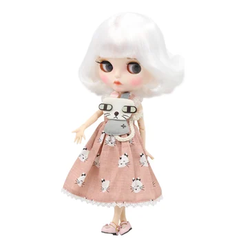 BUZLU DBS Blyth Doll beyaz cilt ortak vücut Yeni mat yüz kaşları dudak Kısa beyaz saç DIY sd hediye oyuncak