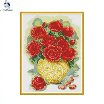 DIY çiçek desen 5D elmas boyama güzel gül vazo kare / yuvarlak matkap nakış mozaik taklidi ev dekorasyon hediye