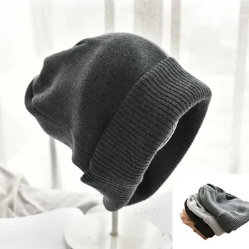 Sonbahar Kış Yün Şapka Çift Örme Şapka Kadın Kalınlaşmış Sıcak Basit Saf Renk Yün Şapka Erkek Açık Sıcak Soğuk Geçirmez Kap