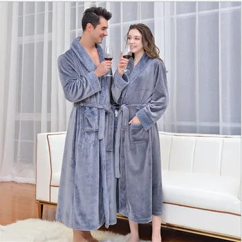 BALDAUREN Flanel Elbiseler Sonbahar / Kış Gecelik erkek Uzun Bornoz Otel Nightrobe kadın Sabahlık Pijama Pamuk Ev Tekstili 2