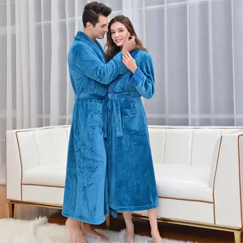 BALDAUREN Flanel Elbiseler Sonbahar / Kış Gecelik erkek Uzun Bornoz Otel Nightrobe kadın Sabahlık Pijama Pamuk Ev Tekstili 3