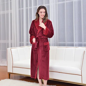 BALDAUREN Flanel Elbiseler Sonbahar / Kış Gecelik erkek Uzun Bornoz Otel Nightrobe kadın Sabahlık Pijama Pamuk Ev Tekstili 4