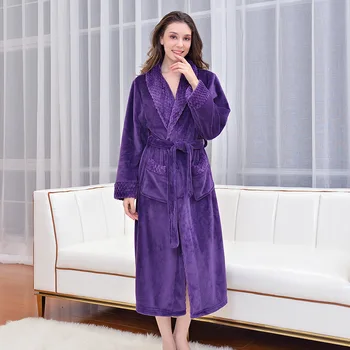 BALDAUREN Flanel Elbiseler Sonbahar / Kış Gecelik erkek Uzun Bornoz Otel Nightrobe kadın Sabahlık Pijama Pamuk Ev Tekstili 5