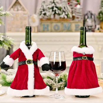 2 adet / takım Noel Süslemeleri Yaratıcı Noel Şarap şişe kapakları Altın Kadife Elbise şarap şişe çantası Noel Yemeği masa süsü