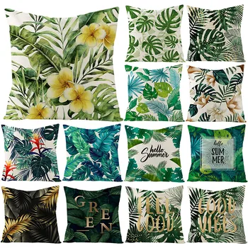Tropikal Bitkiler Yastık Kılıfı 45X45 Çiçek Yapraklar minder örtüsü dekoratif yastıklar Atmak Keten Yastık Kılıfı Kanepe Yastıkları Ev Dekor