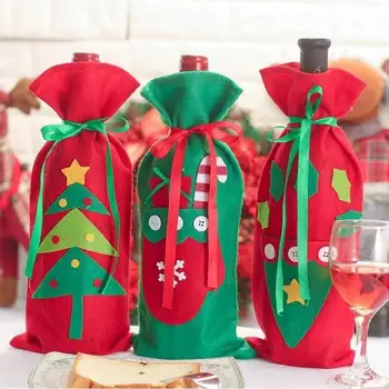 10 adet Kırmızı Kadife Noel Şarap Çantası Pazen hediye keseleri Yeni Yıl Hediye Şampanya şarap şişesi Tutucu Noel Süslemeleri 30 * 13cm