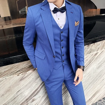 (Ceket + Yelek + Pantolon)2021 erkek yüksek kaliteli saf pamuk iş elbisesi / Erkek Damat düğün elbisesi moda Smokin Eğlence Blazers
