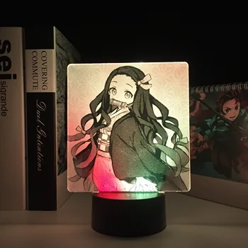 Iki Ton led ışık Renkli Anime Kimetsu Hiçbir Yaiba Nezuko İki Ton Lambası Çocuk yatak odası dekoru doğum günü hediyesi Manga iblis avcısı