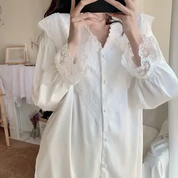 Beyaz Elbise Kadın Dantel Nightie Nakış Şifon Seksi Kıyafeti Ücretsiz Kargo Yaz Ev Giysileri Gecelik Gömlek 2