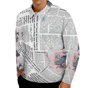 Vintage Gazete Rahat T-Shirt Çiçek Baskı polo gömlekler Erkek Moda Gömlek Sonbahar Uzun Kollu Tasarım Giyim Büyük Boy