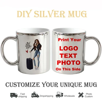 DIY fotoğraf kupa Seyahat kız Lüks simli Özelleştirmek kupa dıy fincan baskı görüntü logo metin kitchware şişe kahve fincanı KTDZ-RW-003-LY