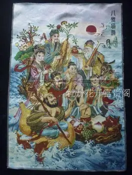 Tantrik Budizm Thangka nakış boyama dini nakış altın ipek nakış Sekiz Ölümsüzler geçiş deniz