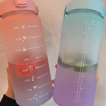 2 Litre Büyük Kapasiteli Ücretsiz Motivasyon Zaman İşaretleyici İle Spor Testiler Degrade Renk plastik bardaklar Açık Buzlu Su Şişesi 0