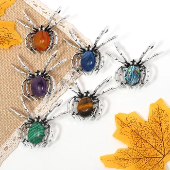Örümcek Şekli Doğal Taş Kabuk Mavi Turkuaz Opal Ametist Kolye DIY Takı Yapımı İçin Kolye Küpe Kadınlar Gift55X45MM