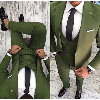 2021 Yeni Varış 3 Parça Erkek Takım Elbise Terzi Slim Fit Damat Smokin Bir Düğme Blazer Tepe Yaka takım elbise
