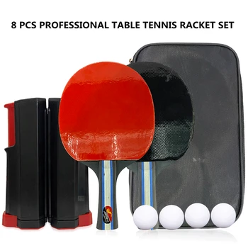 8 Adet Profesyonel Masa Tenisi Raketi Seti 1 Çift Raket 4 Topları Geri Çekilebilir Masa tenis ağı Raf Ping Pong Spor Egzersiz Seti