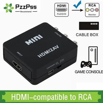 PzzPss HDMI uyumlu RCA Dönüştürücü AV/CVSB L/R Video Kutusu HD 1080P 1920*1080 60Hz HDMI2AV Desteği NTSC PAL Çıkışı HDMIToAV