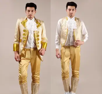 Avrupa koro düğün takımları erkekler için blazer erkek balo Kraliyet Mahkemesi takım elbise erkek moda ince masculino son pantolon ceket tasarımları altın