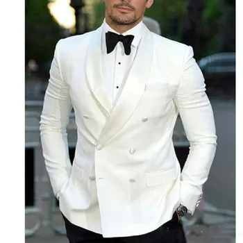 2022 Yeni Son Fildişi Erkek Takım Elbise Damat Smokin Groomsmen Düğün Yemeği Seti Kruvaze En İyi Erkek Takım Elbise (Ceket + Pantolon)
