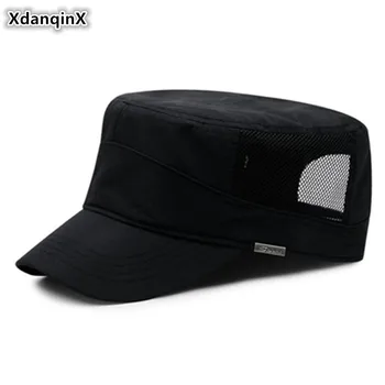 XdanqinX Yaz Nefes Serin file şapka Yetişkin Erkekler Düz Kap Ordu Askeri Şapka Havalandırmalı Spor Kapaklar Ayarlanabilir Boyutu dil kapağı
