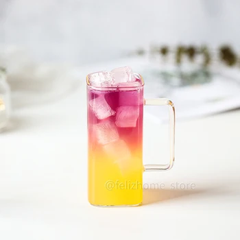 El yapımı Isıya dayanıklı Cam Bardak Drinkware Renkli Saplı ve Kare Ağızlı Kare Bardak Moda Buzlu Kahve Fincanı Mikrodalga 1