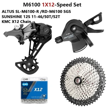 DEORE M6100 1x12 S Groupset MTB Bisiklet Vites Değiştiriciler + Sağ Shifter + X12 Zincir + Kaset 46/50/52 T Frywheel 12 V Bisiklet Groupset