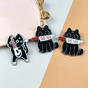10 adet Takı Yapımı Aksesuar Bıçak Siyah Kedi Akrilik Takılar Karikatür Kolye DIY Küpe Anahtarlık Bulma