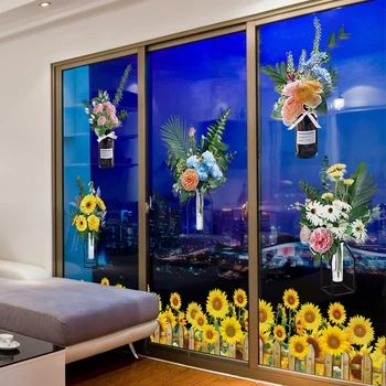 [SHIJUEHEZI] Çiçekler duvar çıkartmaları DIY Bitkiler Duvar Çıkartmaları Oturma Odası Kreş Mutfak Ev Düğün Dekorasyon Aksesuarları için