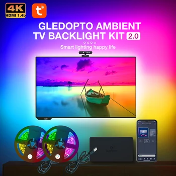 Gledopto Akıllı Ev TV Ortam Arka İşık Kiti İle Uyumlu Cihaz Renk Senkronizasyonu RGBIC led ışık Şeridi İçin Tuya APP / Amazon