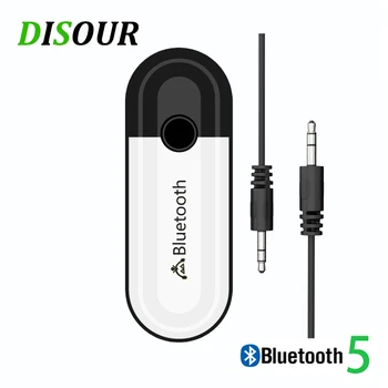DISOUR Bluetooth 5.0 Alıcı USB ve 3.5 mm AUX 2 in 1 Ses Kablosuz Adaptörü Kulaklık Hoparlör Araç Kiti USB Dongle Yükseltilmiş