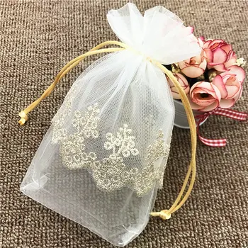 Düğün ve parti kişiselleştirilmiş şeker çanta yaratıcı organze favor çanta ile altın dantel hediye keseleri