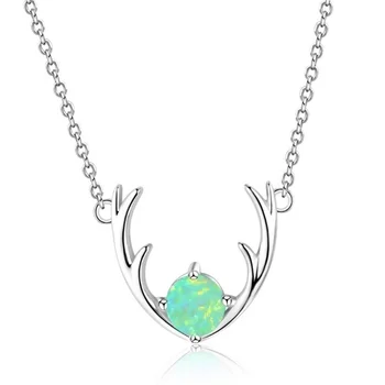 Geyik Boynuzu Gümüş Kaplama 4 Renk Opalite Opal Kolye Link Zinciri Kolye Kadınlar Takı için
