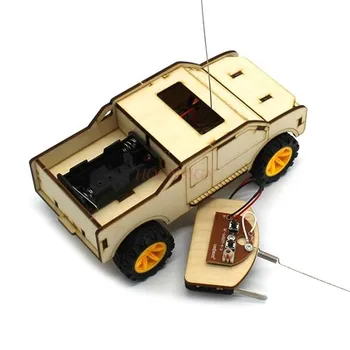 Uzaktan kumanda kamyonet çocuk yaratıcı oyuncaklar dıy ahşap el yapımı küçük buluş elektrikli model araba malzemesi 4