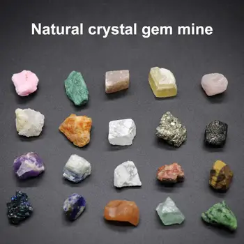 1 kutu insan yapımı kristal doğal petrofosil kutusu malzeme mineral kristal florit 20 çeşit mineral karışık kaba örnekleri